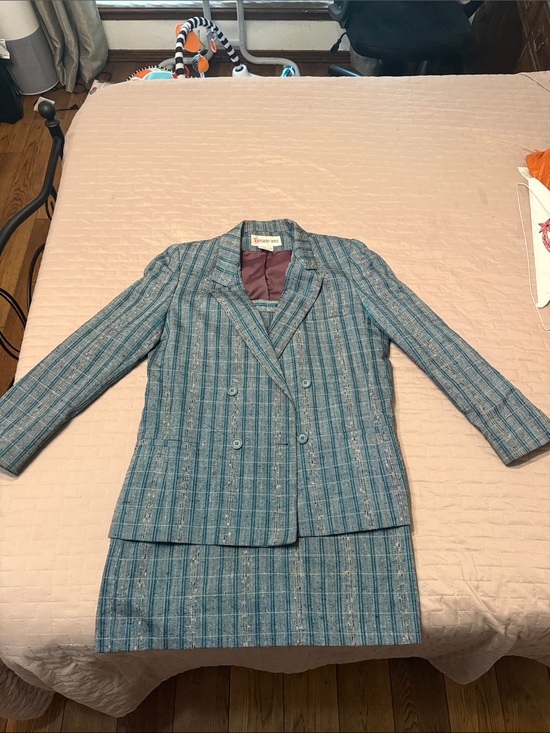 Peabody House Jackets & Blazers - Vintage Teal Plaid Two-Piece Skirt Suit